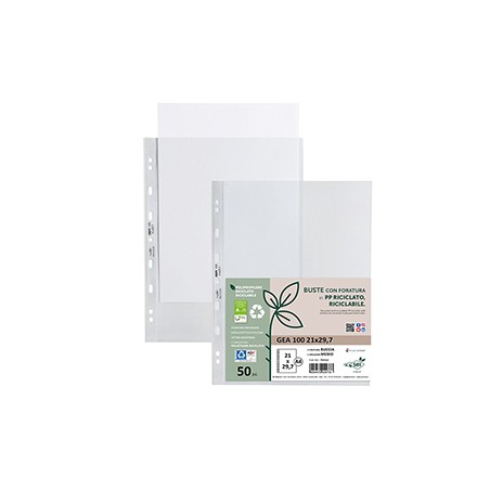 Conf 50 Buste forate in PP riciclato buccia medium 21x29,7cm GEA 100 Sei rota