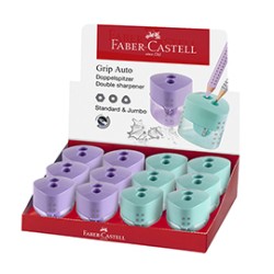 Temperamatite Grip Auto 2 fori c/serbatoio colori assortiti Faber-Castell - Conf da 12 pz.