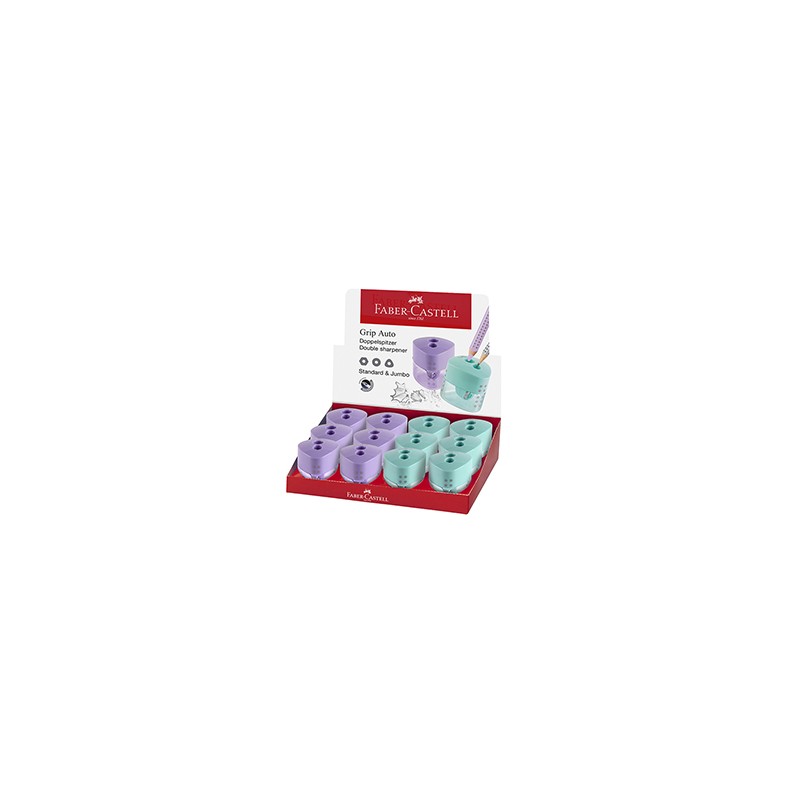 Temperamatite Grip Auto 2 fori c/serbatoio colori assortiti Faber-Castell - Conf da 12 pz.
