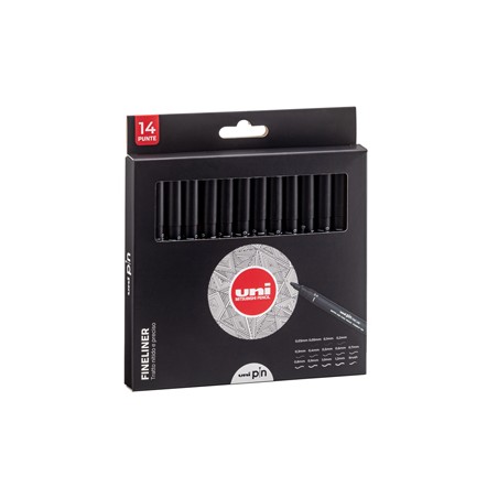 Astuccio Pin fineliner nero 14 gradazioni assortiti Uni Mitsubishi