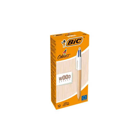 Scatola 12 penna sfera a scatto 4 Colori Wood 1.0mm BIC