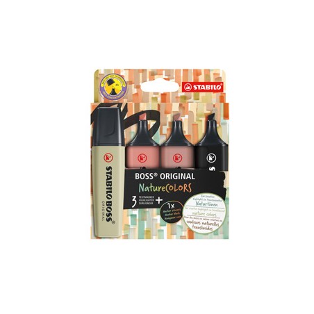 Astuccio 4 evidenziatori Stabilo Boss NatureColors (oliva/cacao/siena/nero)