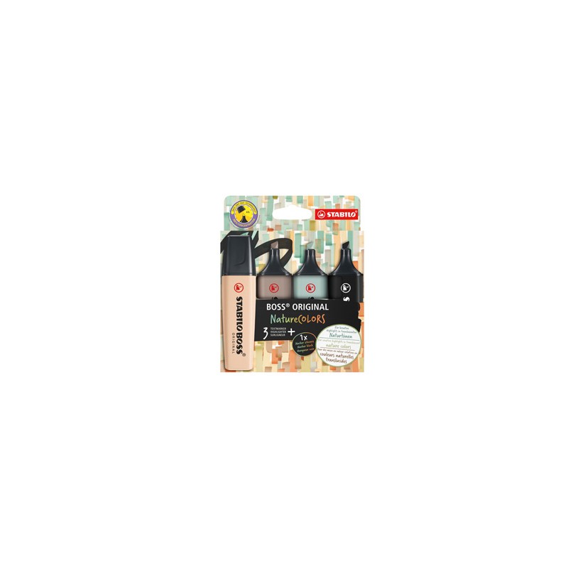Astuccio 4 evidenziatori Stabilo Boss NatureColors (tE/sabbia/cenere/nero)