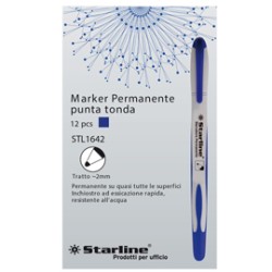Marcatore permanente punta tonda 2mm blu Starline - Conf da 12 pz.