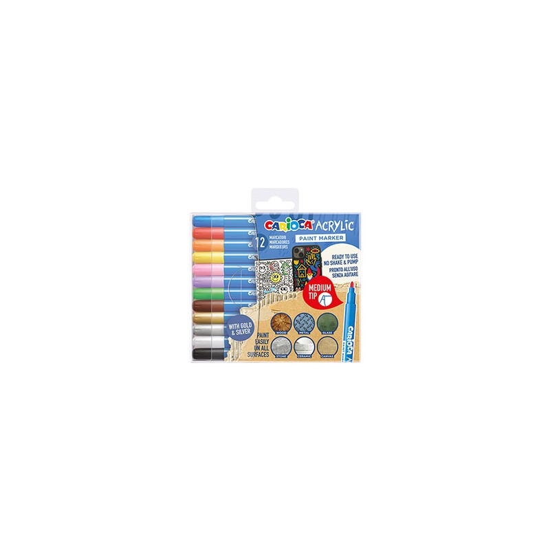 Astuccio 12 Paint Marker acrilico punta media colori assortiti Carioca