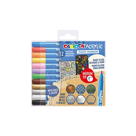 Astuccio 12 Paint Marker acrilico punta media colori assortiti Carioca