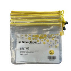 Busta in PVC a rete A5-20x25cm con cerniera gialla - Conf da 5 pz.
