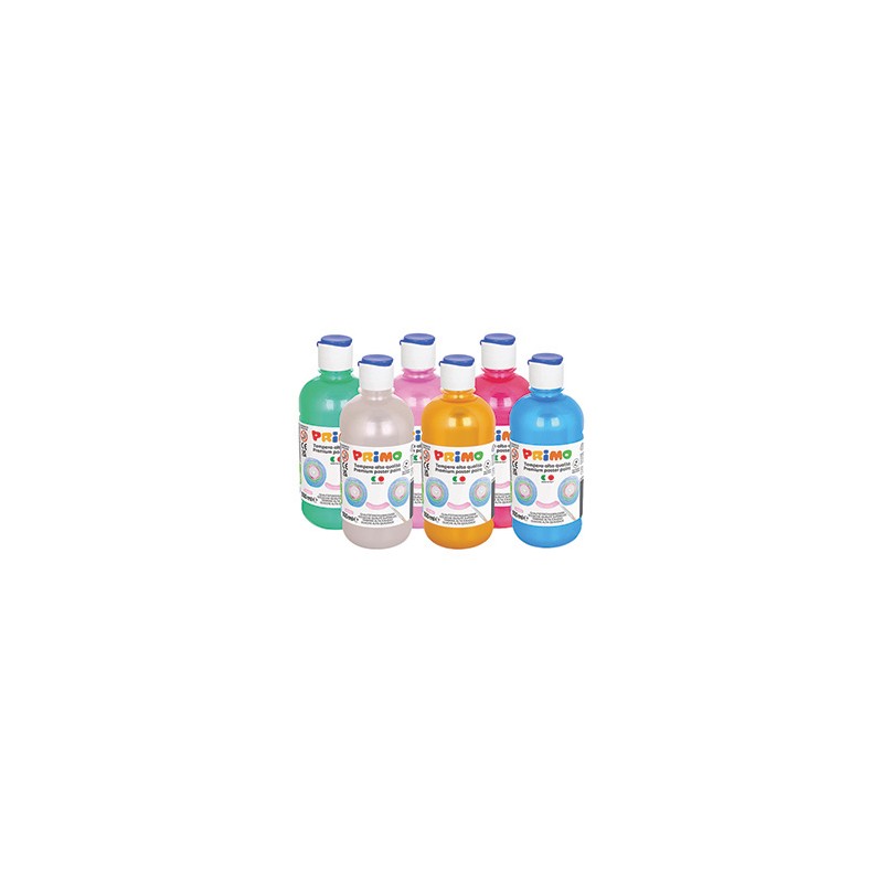 Box 6 tempera colori perlati 500ml colori assortiti PRIMO