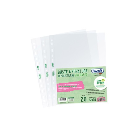 Conf 20 buste forate22X30 PE Im green Bio-Based liscio superior Favorit
