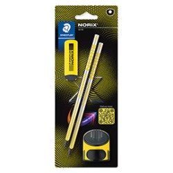 Set 2 matite HB/temperamatite/gomma Norix giallo Staedtler