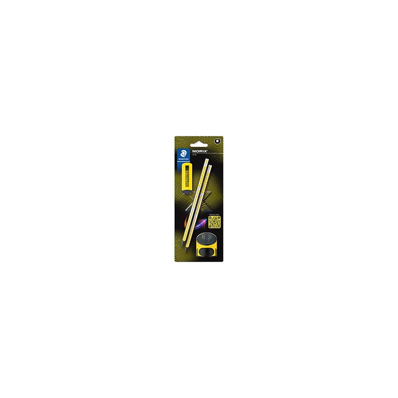 Set 2 matite HB/temperamatite/gomma Norix giallo Staedtler
