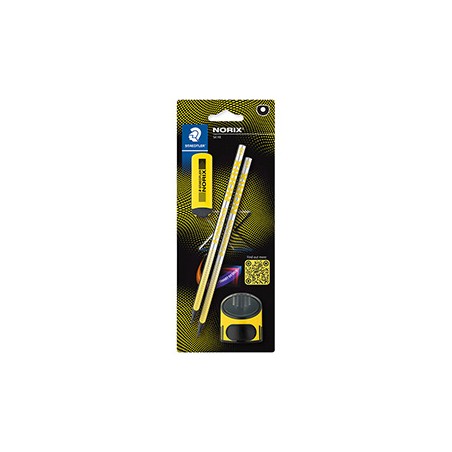 Set 2 matite HB/temperamatite/gomma Norix giallo Staedtler