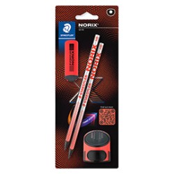 Set 2 matite HB/temperamatite/gomma Norix corallo Staedtler