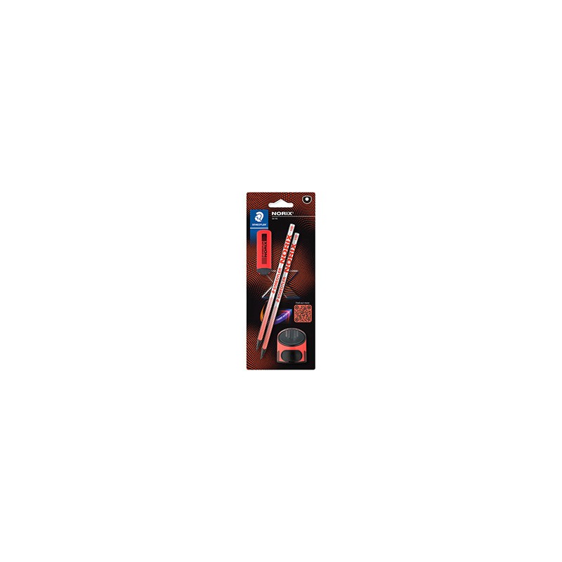 Set 2 matite HB/temperamatite/gomma Norix corallo Staedtler