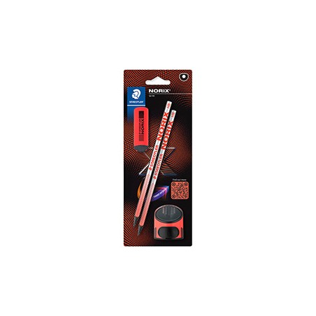 Set 2 matite HB/temperamatite/gomma Norix corallo Staedtler