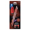 Set 2 matite HB/temperamatite/gomma Norix corallo Staedtler