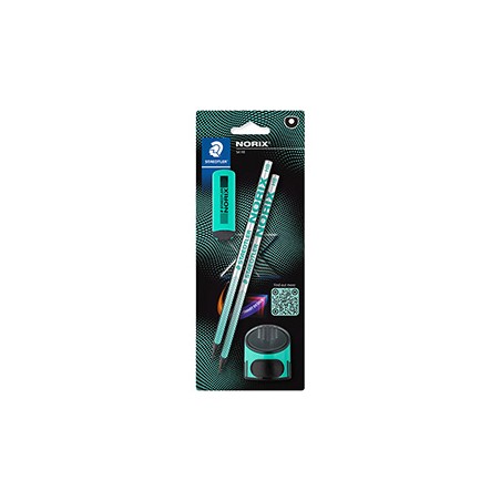 Set 2 matite HB/temperamatite/gomma Norix turchese Staedtler