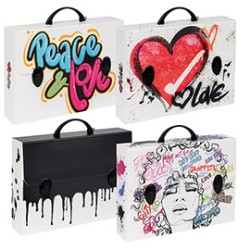 Valigetta polionda Grafitti 27x37,5 cm dorso 8cm fantasie assortite Favorit - Conf da 6 pz.