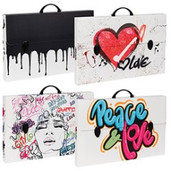 Valigetta polionda Grafitti 36,5x56,5cm cm dorso 5,5cm fantasie assortite Favori - Conf da 6 pz.
