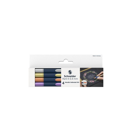Astuccio 4 Metallic Roller 050 punta 0.4mm colori assortiti Schneider