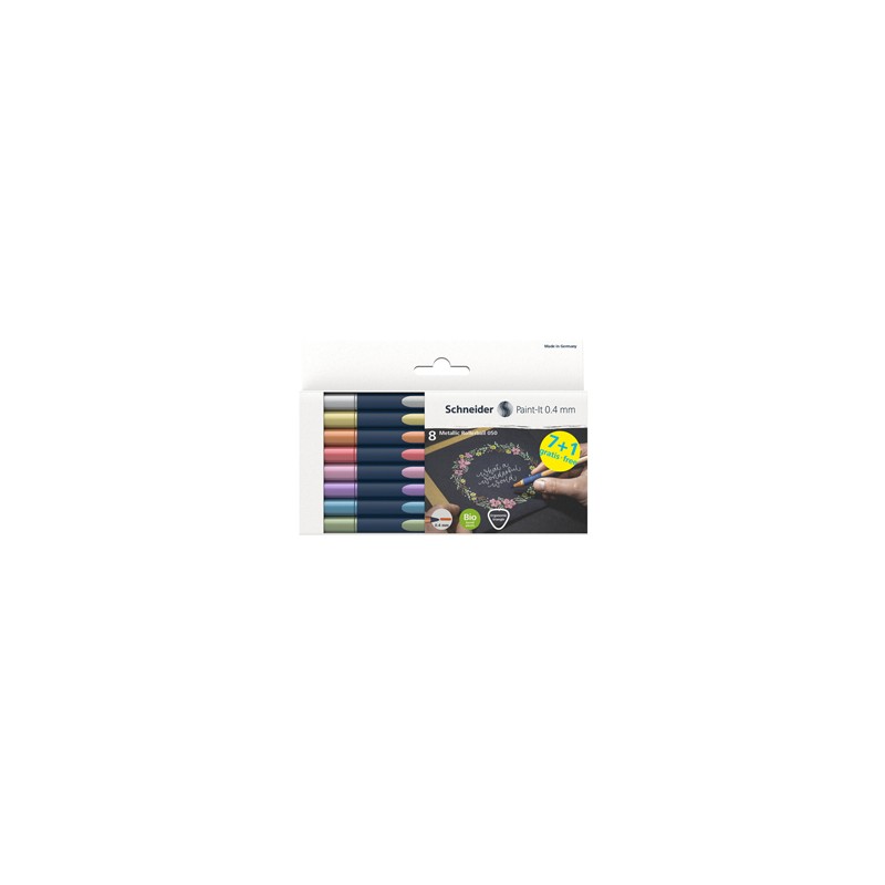 Astuccio 8 Metallic Roller 050 punta 0.4mm colori assortiti Schneider