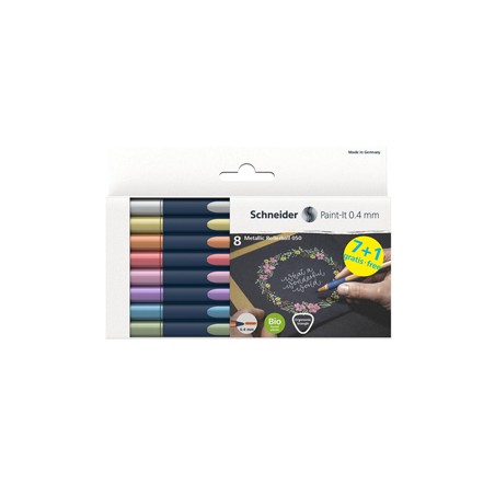 Astuccio 8 Metallic Roller 050 punta 0.4mm colori assortiti Schneider